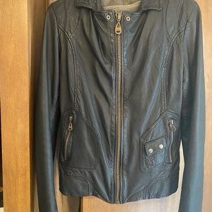 Dona My St Skin Leather Jacket with Zip Out Hoodie Size Large